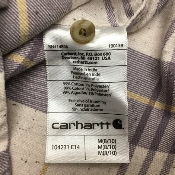Carhartt Women's Purple and Ivory Plaid Shirt Button Front 3/4 Sleeves Medium - Picture 7 of 10